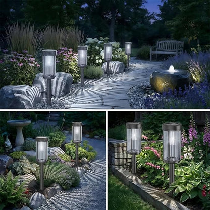 Sparkblaze 2 Pack Solar Garden Lights Outdoor, Decorative Solar Pathway Lights for Yard Auto On/Off Landscape Lighting for Walkway, Lawn, Garden, Waterproof Solar Stake Lights. (2, Cold White)