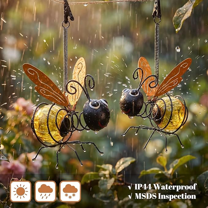 Calenzana Orange Bee Outdoor Solar Garden Light, Waterpoof Hanging Solar Light for Yard Patio Backyard Porch, Gifts for Women Mom Grandma