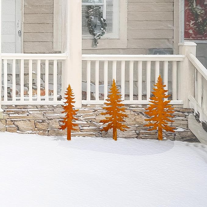 Pine Tree Metal Yard Decor Durable Outdoor Garden Stakes for Forest and Cabin Aesthetics