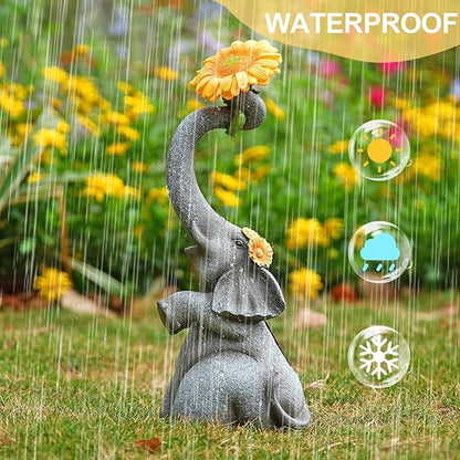 Panven Elephant Sunflower Garden Decor, 14.3" Solar Large Garden Statue, Outdoor Yard Decor, Gifts for Mom, Grandma