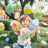 24 Packs 9 Inch Inflatable Easter Eggs Outdoor PVC Inflatable Hanging Eggs Blow Up Easter Egg for Egg Hunts Yard Garden Outdoor Decoration