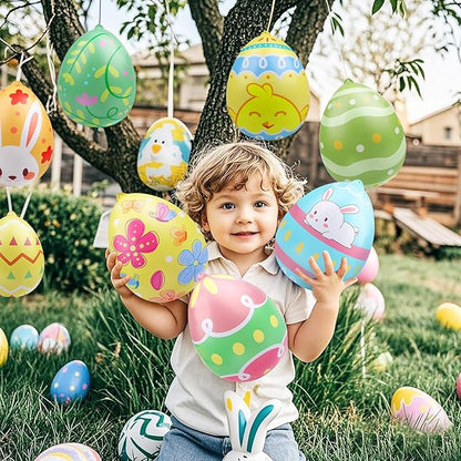 24 Packs 9 Inch Inflatable Easter Eggs Outdoor PVC Inflatable Hanging Eggs Blow Up Easter Egg for Egg Hunts Yard Garden Outdoor Decoration