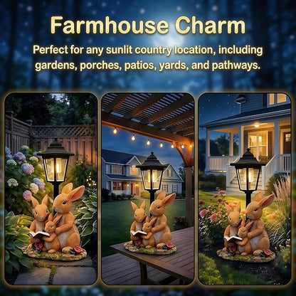 Garden Outdoor Decor Solar Statues Gifts Lights Yard Bunny Family Figurine Waterproof Resin Patio Pathway Lawn Ornament