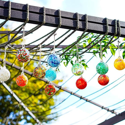 Set of 12 Hand Blown Glass Ball Ornaments Decorative Hanging Ornaments Glass Gazing Balls Witches Balls Decor for Outdoor Patio Garden Window