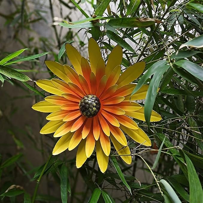 Metal Flower Wall Art Decor 12 in Iron Beautiful Floral Sculpture Hanging Wall Statue for Home Garden Patio (Color : Orange)
