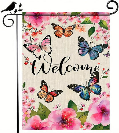 BlissYard Welcome Spring Garden Flag Butterfly Flower Decoration Yard Flag 12x18 Double Sided Seasonal Farmhouse Yard Outdoor Decoration Outside House Spring Small Yard Flag