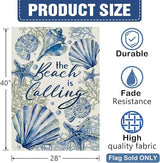 Dyrenson Spring Summer The Beach is Calling 28 x 40 House Flag Double Sided, Coastal Conch Starfish Coral Pearl Garden Yard Decorations, Nautical Seasonal Burlap Outdoor Decor Decorative Large Flag