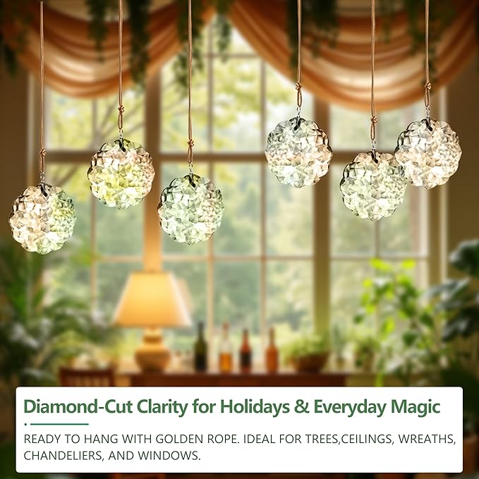 1.8in Clear Crystal Glass Flower Prisms 6pcs Crystal Hanging Ornaments for Window Glass Ornaments for Crafts for Mother's Day Wedding Party Decor