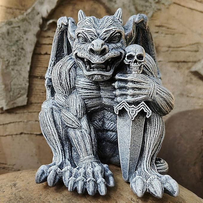 Resin Gargoyle Statue with Intricate Wings and Demonic Skull,Indoor Outdoor Patio Garden Backyard Halloween Home Decor