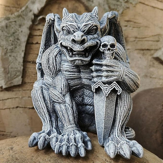 Resin Gargoyle Statue with Intricate Wings and Demonic Skull,Indoor Outdoor Patio Garden Backyard Halloween Home Decor