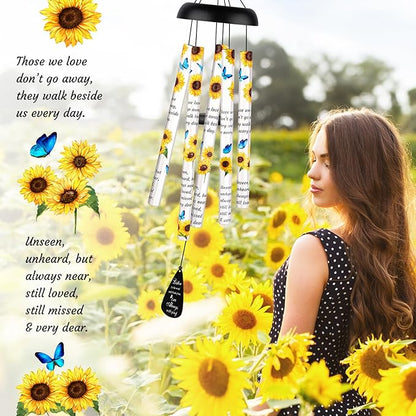 Sympathy Gift Memorial Wind Chimes - Windchime in Loving Memory of Loved One, Bereavement Gifts for Loss of Mom/Dad, Condolences Grief Remembrance Funeral Grieving, Sunflower