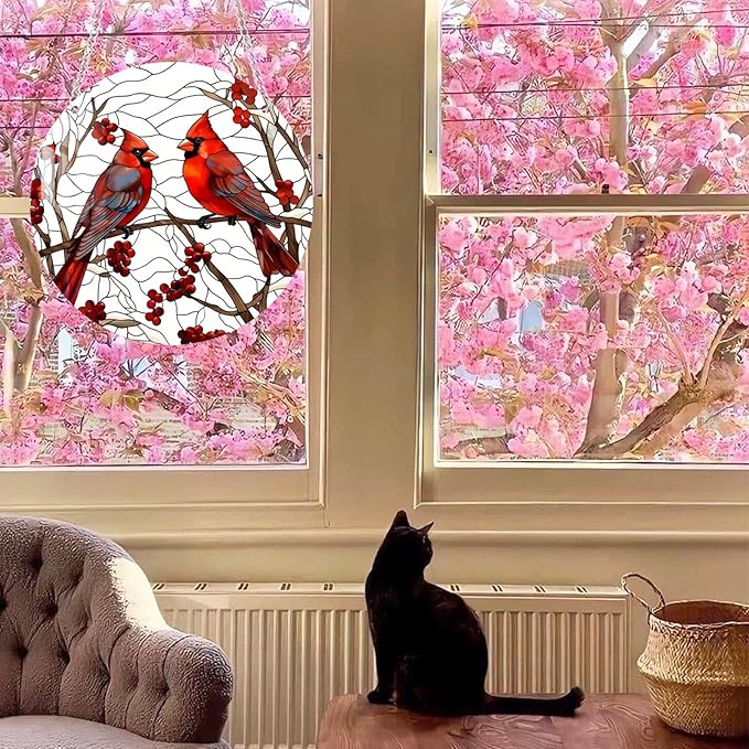 1 pcs 5.9'' Acrylic Window Hanging Cardinal Suncatcher Decor,Red Bird Suncatcher Panel Outdoor Wall Art Stained Panel Hangings Gift for Home Garden Ornament for Birds Lover (Style A)