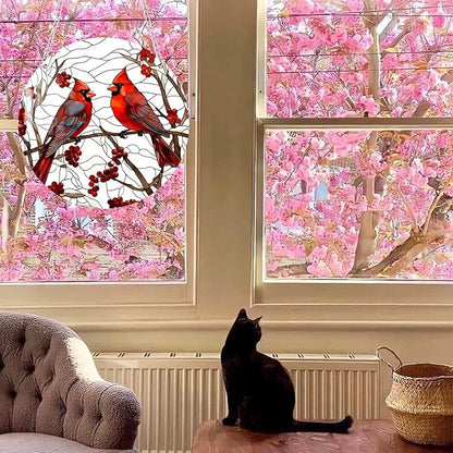 1 pcs 5.9'' Acrylic Window Hanging Cardinal Suncatcher Decor,Red Bird Suncatcher Panel Outdoor Wall Art Stained Panel Hangings Gift for Home Garden Ornament for Birds Lover (Style A)