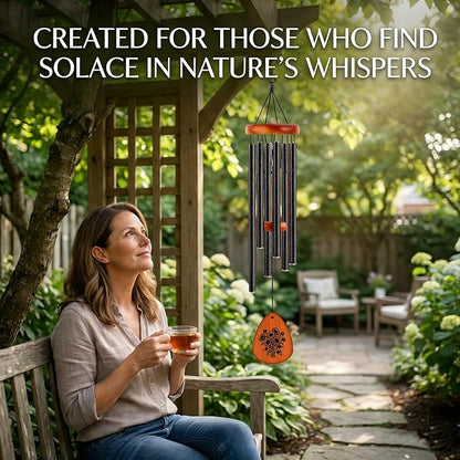 37" Matte Textured Aluminum Wind Chimes for Outdoor Patio & Garden – Large Modern Black Wind Chime with Deep Soft Tone, Thoughtful Home Gift (Black, 37")
