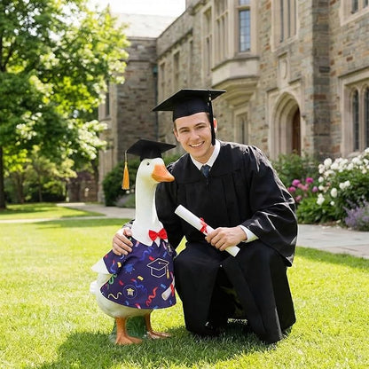 Graduation Lawn Goose Outfit, Blue Academic Graduation Gown and Mortarboard Cap Fits 23 Inch Yard Porch Goose for Yard Garden Outdoor Statue