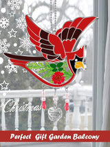 KY&BOSAM Cardinal Suncatcher My Precious Sister Hand-Painted Sun Catcher for Windows Hangings Wind Chime with Pressed Drived Flower Birthday Gifts for Sister Mothers Day Valentine's Thanksgiving Decor