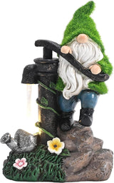 TERESA'S COLLECTIONS Garden Decor, Garden Gnomes Pumping Water,Gnomes Decor, Waterproof Resin with Solar Lights, Garden Decor, Garden Gifts for Mom,Indoor/Outdoor,9"
