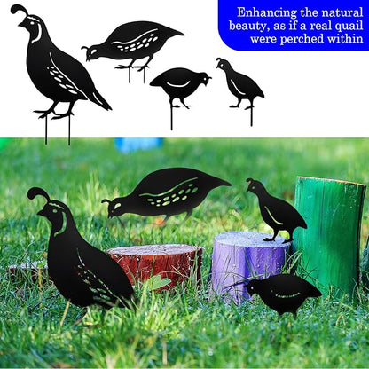 4Pcs Garden Birds Stake Statue, Metal Qualis Yard Art Statue Decor, Animals Silhouette Outdoor Decoration for Garden Yard