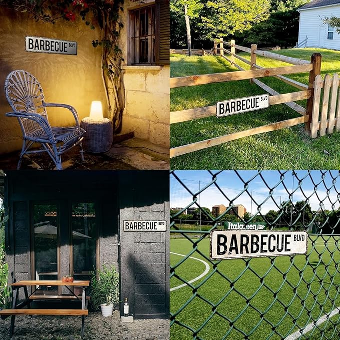 Barbecue BLVD Street Sign, Barbecue Sign Barbecue Decor Barbecue Lover Gift, Vintage Wall Decor for Home/Garden/Kitchen, Novelty Metal Signs 4x16 Inch