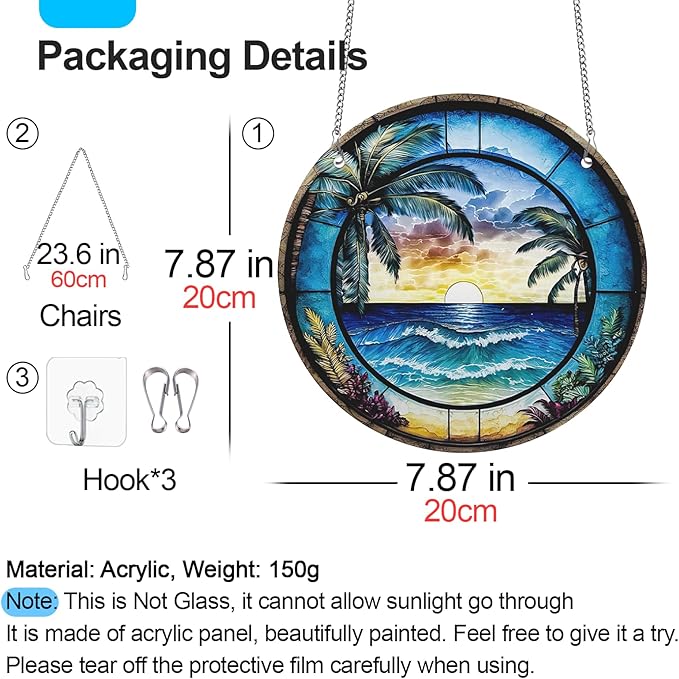 Blue Setting Sun 7.87" Stained Glass Window Hanging Sun Catcher Blue Bird Stain Glass Suncatchers Decor Gifts for Home Indoor Outdoor Window Garden Crystals Decor Panels
