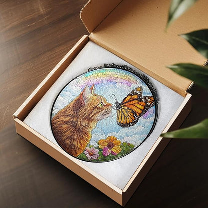 Orange Cat Stained Glass Suncatcher, Butterfly Orange Cat Lovers Gifts Window Hanging Garden Decor, Memorial Pet Loss Sympathy Gift Christmas Birthday for Grandma, Friends, Women