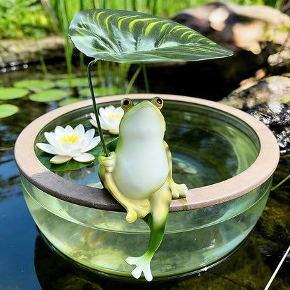 Frog Statue for Garden Decor, Resin Umbrella Frog Figurine for Fish Tank Plant Pot Patio Pond Decorations
