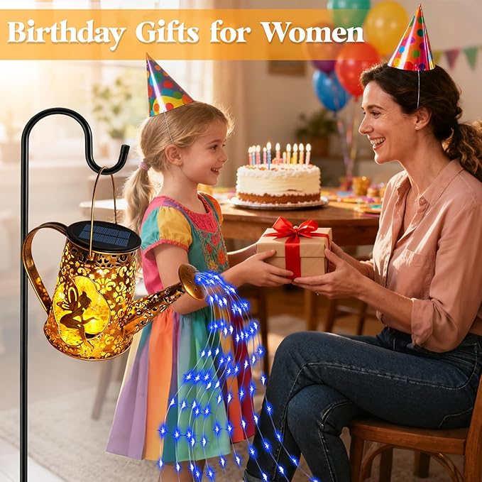 Solar Watering Can Lights, Fairy Gifts for Mothers Day Women Mom Grandma Birthday, Waterproof Outdoor Garden Decor Large Hanging Solar Lantern Fairy Lights for Patio Porch Flowerbed Pathway (Blue)