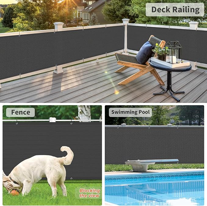 LOVE STORY Balcony Privacy Screen, 3'x14' Deck Shield Screen Fence Cover,UV Protection and Weather-Resistant,3 FT Height for Deck, Patio, Backyard, Outdoor Pool, Porch, Railing, Dark Grey