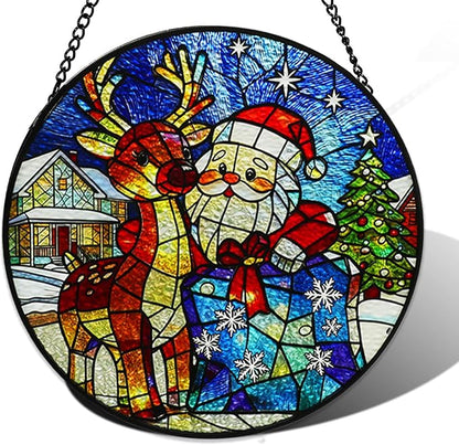 Christmas Stained Glass Suncatchers for Windows, Santa Claus Christmas Stained Glass Window Hanging, Garden Suncatchers for Home Decor, Garden, Patio, Gift for Women Men