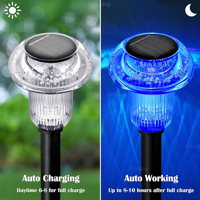 Priddop Solar Lights Outdoor Pathway Waterproof 12 Pack Color Changing LED Acrylic Mushroom Decorative Garden Lights for Yard Landscape Patio Outside Decorations