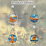 DASTOLL Stained Glass Window Hanging 4 Pcs Set Blue Orange Ocean Beach Theme 6.3" - Suncatcher Door Garden Sun Catcher Decor Birthday Christmas for Mom Woman Nana Men Wife