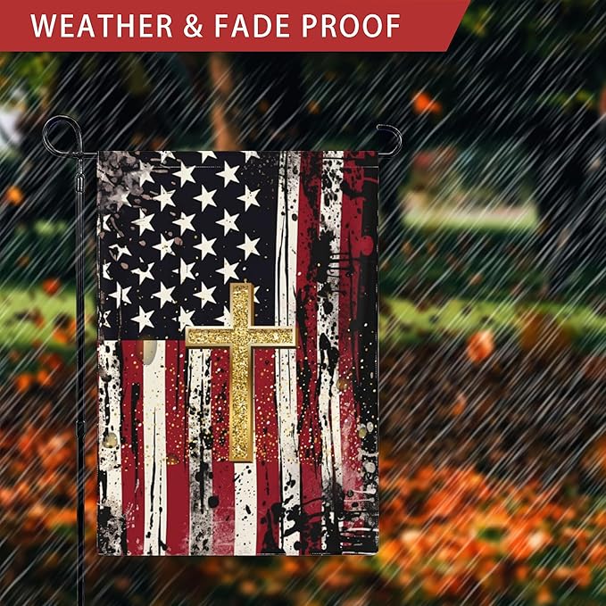 Patriotic Garden Flag Vertical 12x18 Inch Small Yard American Flag Cross Flag Yard Seasonal Holiday Outdoor Decor