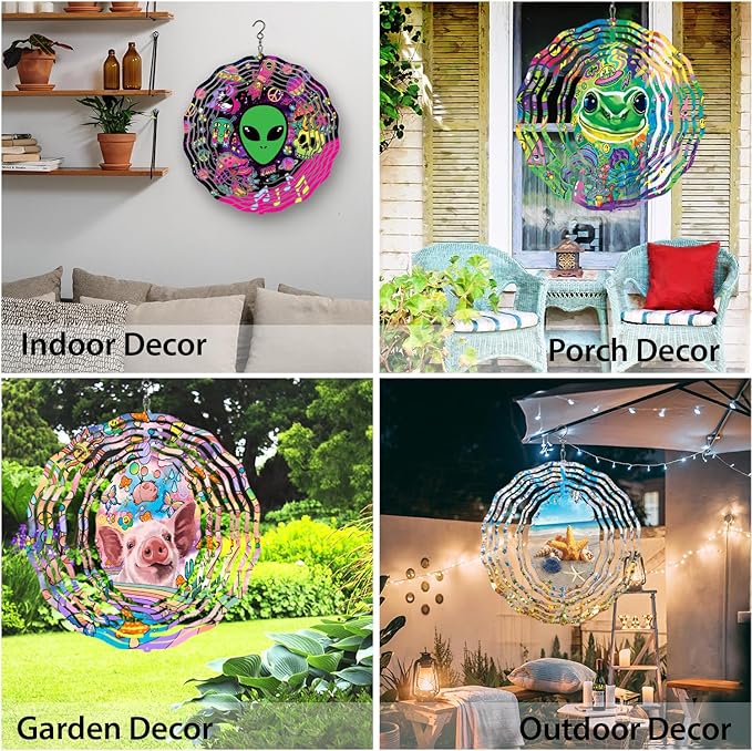WIRESTER Hanging Wind Spinner 8 Inch, Metal 3D Wind Sculpture Ornament Decoration for Home Yard Garden Patio Balcony Indoor Outdoor - Playful Baby Pig