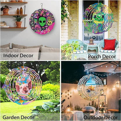 WIRESTER Hanging Wind Spinner 8 Inch, Metal 3D Wind Sculpture Ornament Decoration for Home Yard Garden Patio Balcony Indoor Outdoor - Playful Baby Pig