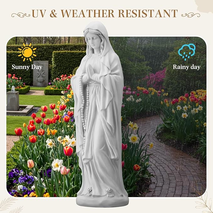 YOLENY Virgin Mary Praying Statue, 29.9 Inch Religious Garden Statue of Mary, Blessed Mother Mary Outdoor Sculpture for Home Yard Patio Decoration