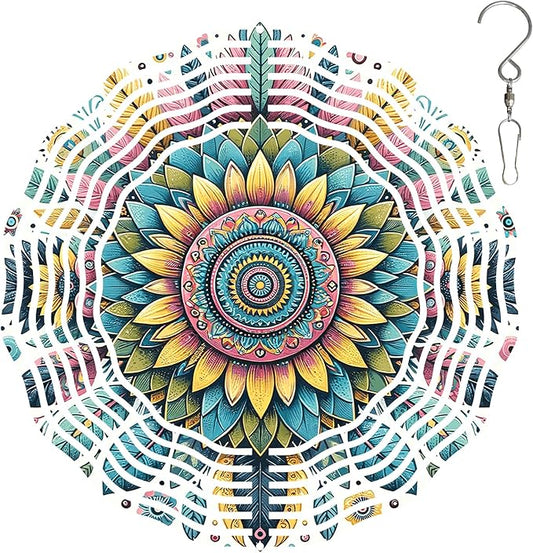 Mandala Wind Spinner for Yard and Garden 3D Stainless Steel Wind Spinner Unique Gift Outdoor Metal 10 inch 3D Mandala Wind Sculptures with Unique Visual Effect