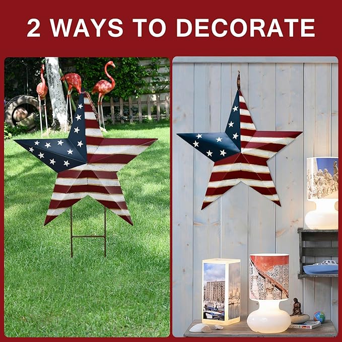 Morning View American Flag Garden Stake Patriotic Decor Metal Star US Flag Yard Sign Bar Star Outdoor Lawn Art Ornament 4th of July Memorial Day Veterans Day Independence Day 16.5 Inches Tall