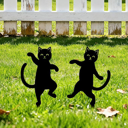 GLOBLELAND 2 Pcs Dancing Cat Garden Stakes for Yard Decor Black Cat Silhouette Metal Stakes Funny Animals Statues Lawn Yard Signs for Cat Lovers Outdoor Party Patio Landscape Decor