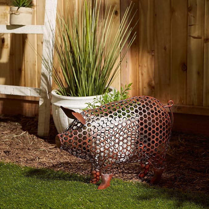 DII Chicken Wire Collection Farm Animal Sculpture, Pig, 13.5x5.5x15.25 inches