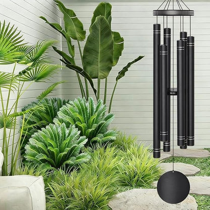 Extra Large Wind Chimes for Outside Deep Tone - Engraved Lines of Aluminum Tubes, Total 50 in Black Deep Tone Wind Chimes, Memorial Sympathy Gifts, Soothing Wind Chime Outdoor Garden Decor