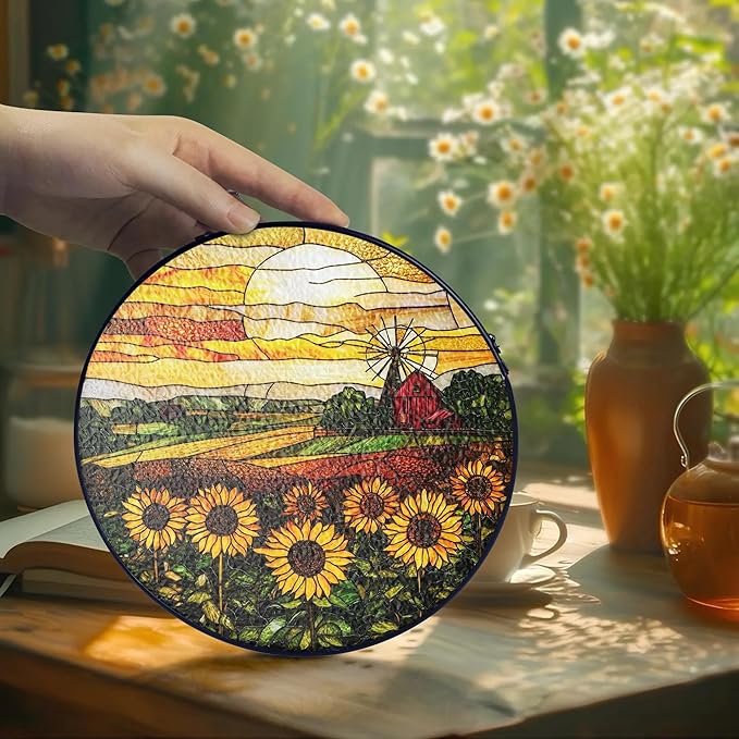 Sunflower Stained Glass Suncatcher Window Hanging Decor, Birthday, Mothers Day, Christmas Sunflower Gifts for Women Adults, Friends, Sisters, Teachers, Home Decors for Window, Kitchen, Garden, Patio