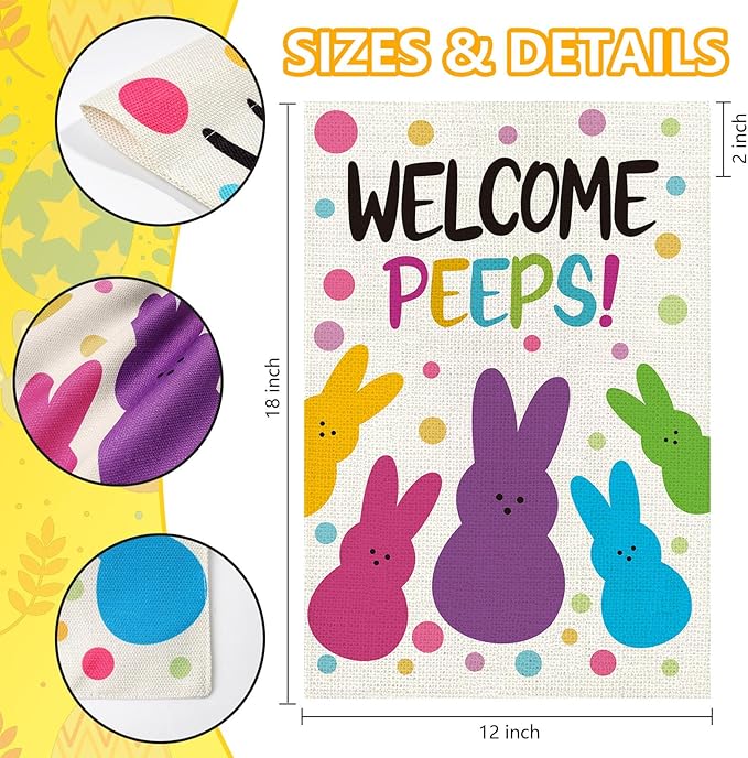 Welcome Easter Garden Flag 12x18 Inch, Double Sided Bunny Spring Flag for Yard Outdoor Decoration