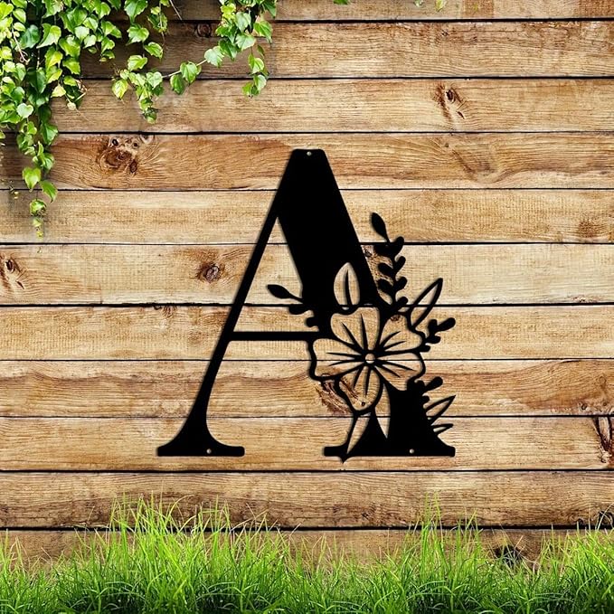 Metal Name Sign,Initial Welcome Letter Monogram Wall Decor,Wall Art Last Name Signs,Garden Door Decor for Outside,Wedding,House Warming Gift,12 inch in Height (Letter A)