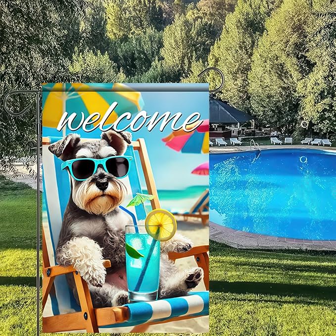 HOMETITUTE Summer Garden Flag Schnauzer Dog Flag 12x18 Vertical Double Sided Beach Welcome Seasonal Cute Puppy Yard Flag Outdoor Decoration for Porch Lawn Patio