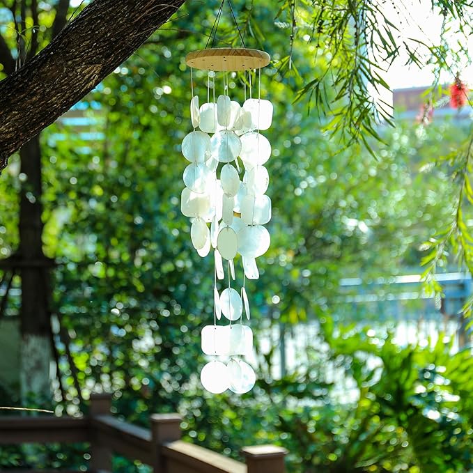 Taman Shell Wind Chimes for Outside - 32" Handcrafted Capiz Shell Windchime Coastal Decor Valentine's Day Gift for Indoor/Outdoors, Garden,Yard,Coastal,Beach Decor, Women