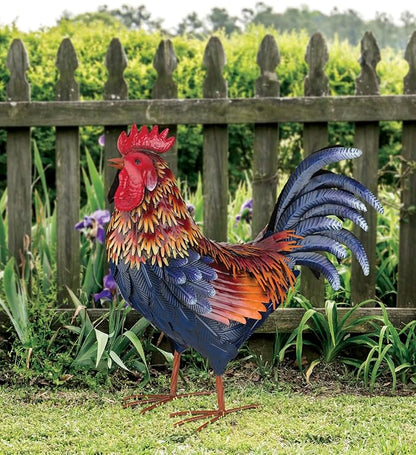 Regal Art & Gift Handcrafted Metal Rooster Statue, Weather-Resistant Farmhouse Yard Art, Indoor/Outdoor Garden Sculpture, Detailed Feather Design, Decorative Bird for Home & Garden, Arroyo, 21" Height