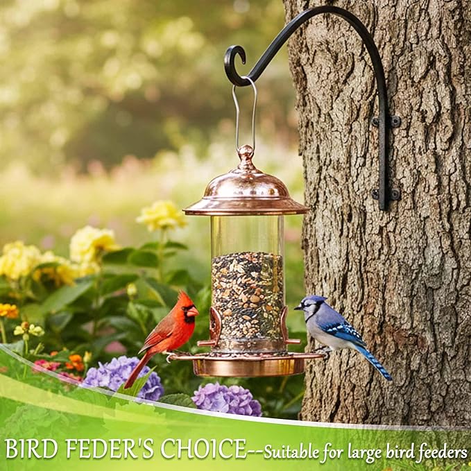 AJART Plant Hanger Bracket Outdoor: 16-Inch Metal Bird Feeder Wall Hooks - 2 Pieces Heavy Duty Plant Hanger Hook for Hanging Flower Baskets