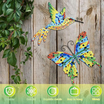 YLMFTNU 2Pcs Metal Wall Decor, Outdoor Wall Art Decor, 3D Hummingbird Wall, Art Hanging Wall, Colorful Garden Birds Sculpture, Wall Art Decorations for Bedroom Patio Yard 26x22cm
