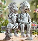 Elenon Boy and Girl Garden Statue Decor, Couple First Kiss Garden DecorativeSculpture for Yard Patio Art Flower Bed Decoration, 8 1/4" L x 4 3/4" W x 9" H
