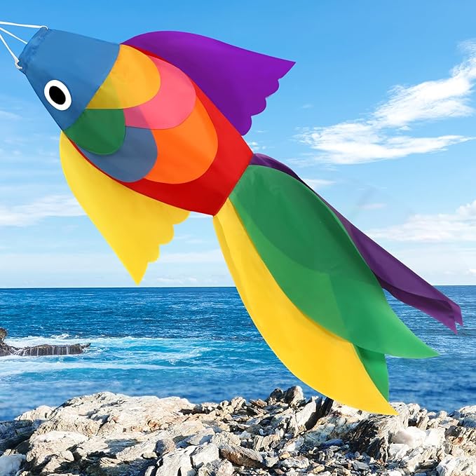 NOVWANG Rainbow Fish Windsock, 40 Inch Rainbow Windsock Wind Streamer Outdoor Hanging Decoration for Garden Yard Patio Home Boat Decoration